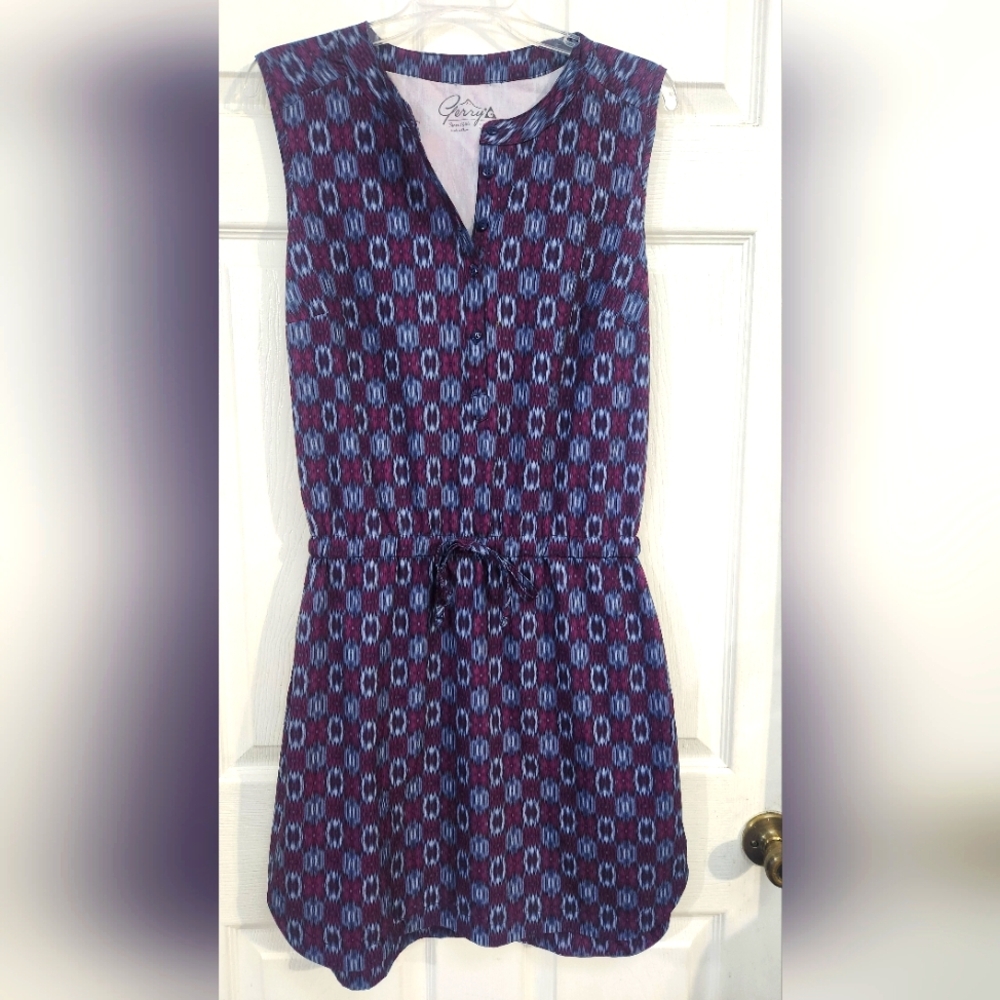 Gerry Womens Dress Size M Purple Button Up Elastic Waist Pockets Sleeveless